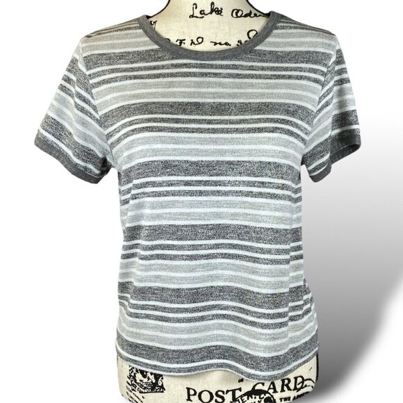 All About Eve T-Shirt Womens Sz S Grey White Stripe Short Sleeve Soft Stretch - Picture 1 of 9